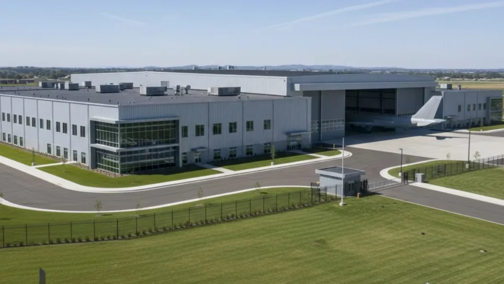 modern aerospace or defence manufacturing facility exterior in the United States