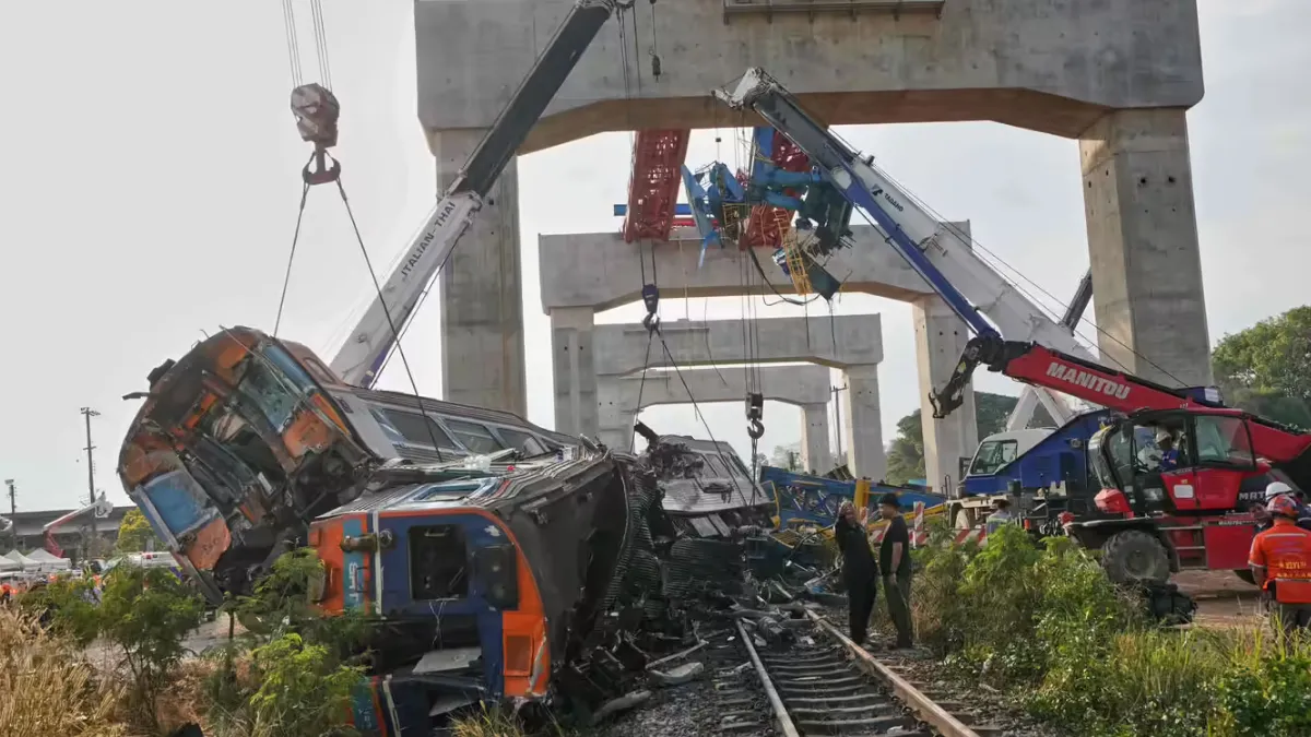 Two killed in crane collapse near Bangkok after train disaster kills 32