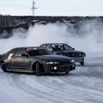 cars drifting on a frozen river in Ukraine