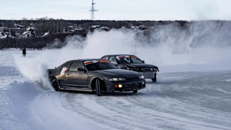cars drifting on a frozen river in Ukraine