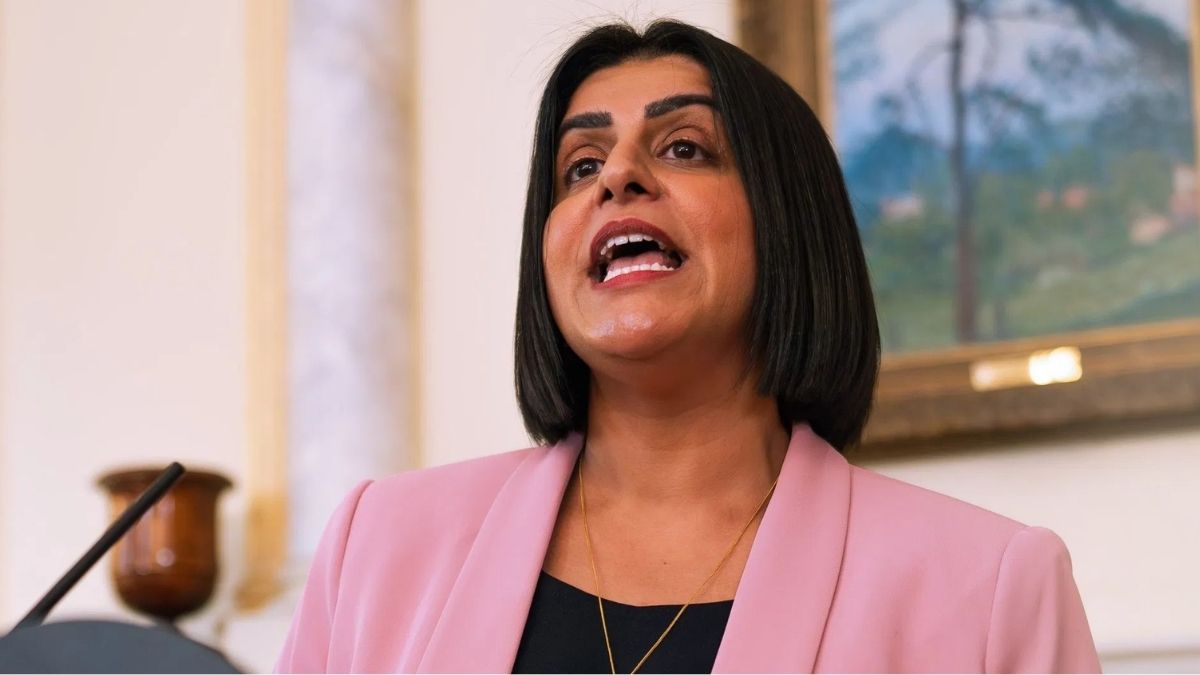 Home Secretary Shabana Mahmood addressing Parliament or a press conference